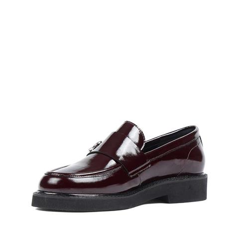 Kadın Bordo Tokalı Kalın Tabanlı Rugan Deri Loafer
