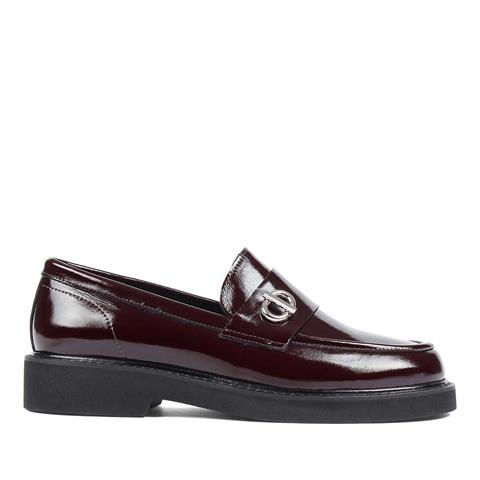 Kadın Bordo Tokalı Kalın Tabanlı Rugan Deri Loafer