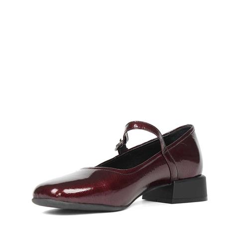 Kadın Bordo Tokalı Kalın Topuklu Rugan Deri Klasik Ayakkabı