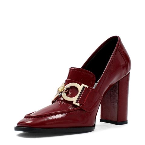 Kadın Bordo Tokalı Kalın Topuklu Rugan Deri Klasik Ayakkabı