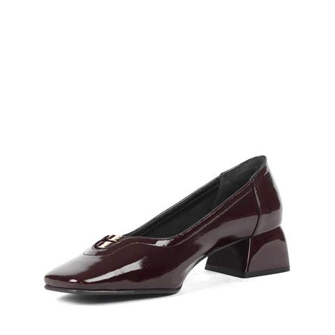 Kadın Bordo Tokalı Kalın Topuklu Rugan Deri Klasik Ayakkabı