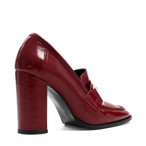 Kadın Bordo Tokalı Kalın Topuklu Rugan Deri Klasik Ayakkabı