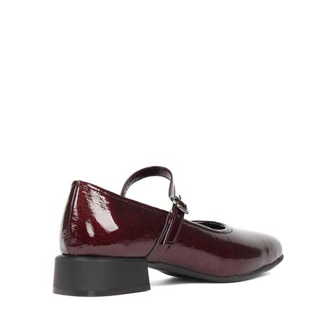 Kadın Bordo Tokalı Kalın Topuklu Rugan Deri Klasik Ayakkabı