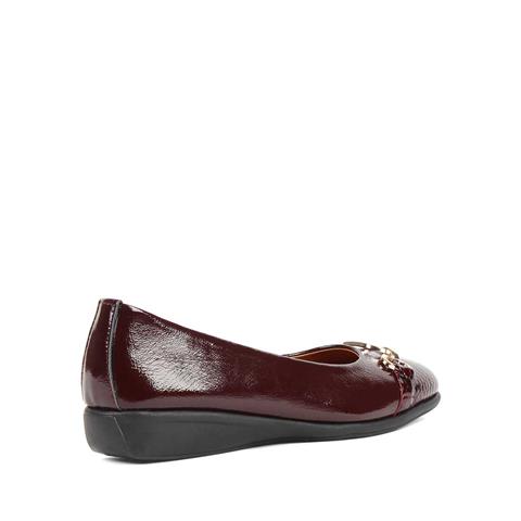 Kadın Bordo Tokalı Kroko Rugan Deri Babet