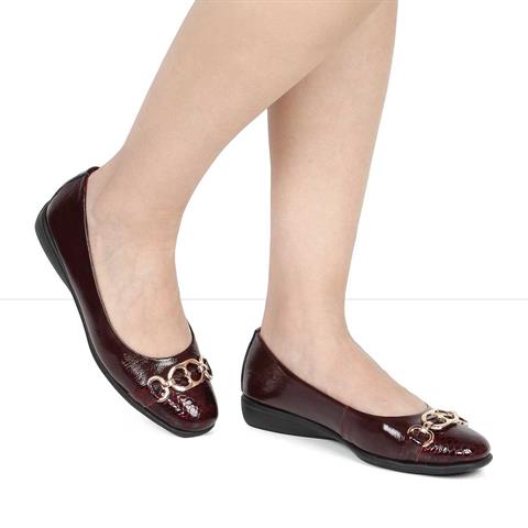 Kadın Bordo Tokalı Kroko Rugan Deri Babet