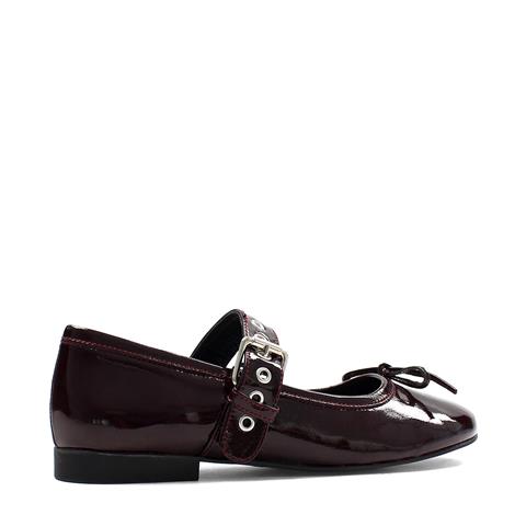 Kadın Bordo Tokalı Rugan Deri Babet