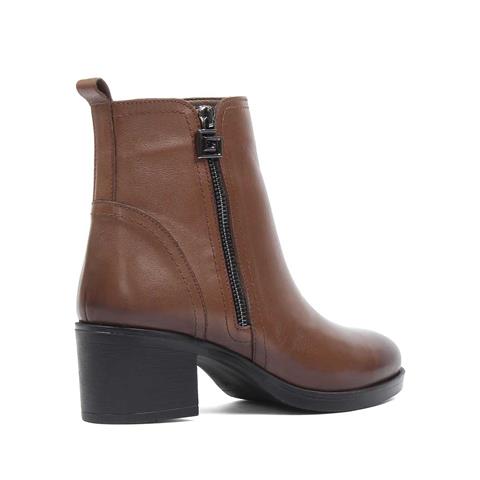 Kadın Ceviz Çift Fermuarlı Deri Bot