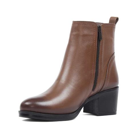 Kadın Ceviz Çift Fermuarlı Deri Bot