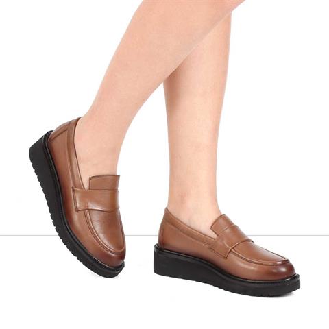 Kadın Ceviz Dolgu Topuklu Deri Ayakkabı