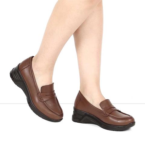 Kadın Ceviz Dolgu Topuklu Deri Ayakkabı