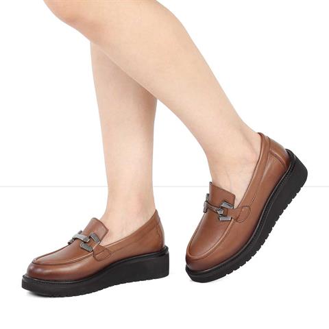 Kadın Ceviz Dolgu Topuklu Deri Ayakkabı