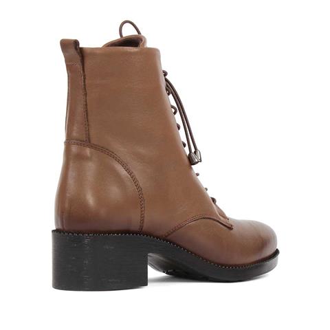 Kadın Ceviz Fermuarlı Kalın Topuklu Deri Bot