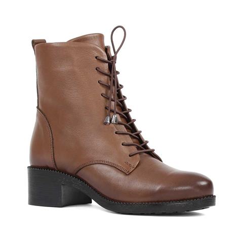 Kadın Ceviz Fermuarlı Kalın Topuklu Deri Bot