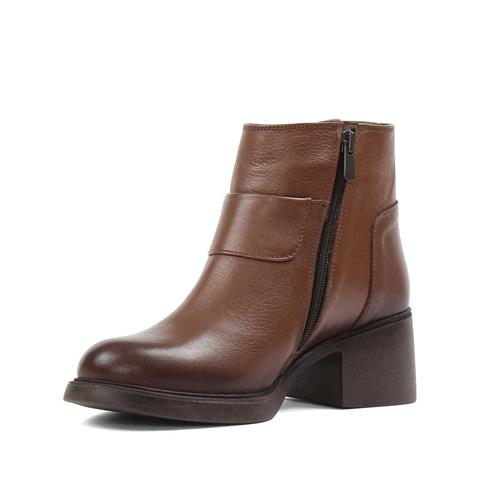 Kadın Ceviz Fermuarlı Kalın Topuklu Deri Bot