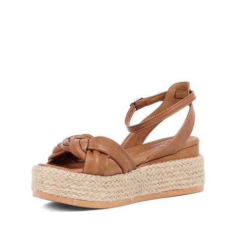 Kadın Ceviz Hasır Tabanlı Deri Sandalet