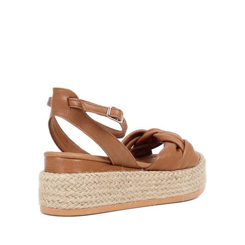 Kadın Ceviz Hasır Tabanlı Deri Sandalet