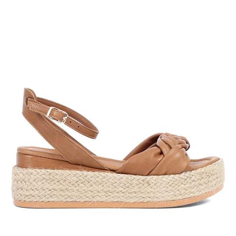Kadın Ceviz Hasır Tabanlı Deri Sandalet