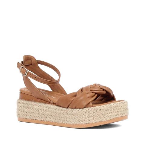 Kadın Ceviz Hasır Tabanlı Deri Sandalet