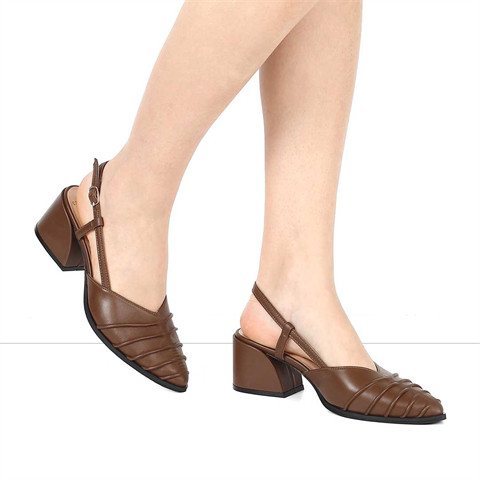 Kadın Ceviz Kalın Topuklu Deri Ayakkabı