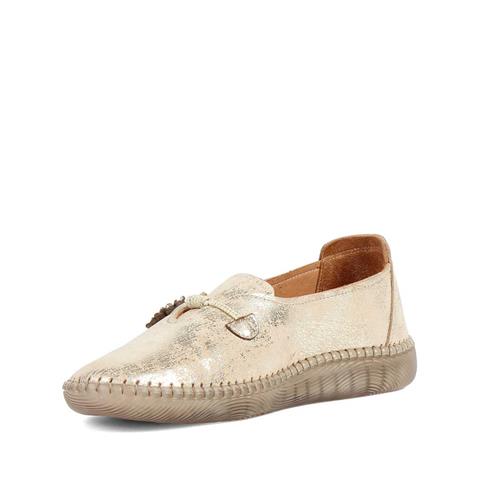 Kadın Dore Çiçek Detaylı Deri Ayakkabı