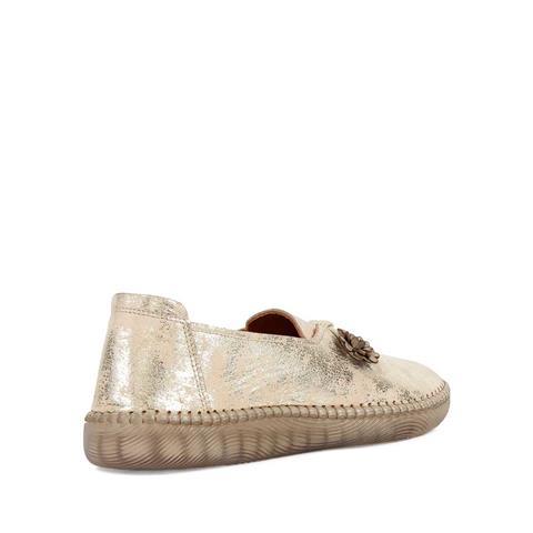 Kadın Dore Çiçek Detaylı Deri Ayakkabı