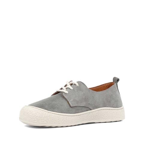 Kadın Gri Bağcıklı Kalın Tabanlı Süet Deri Ayakkabı