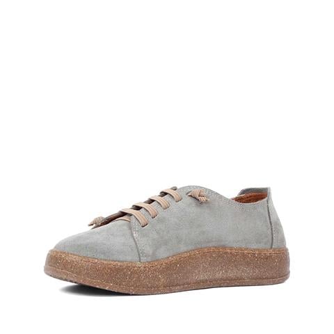 Kadın Gri Bağcıklı Kalın Tabanlı Süet Deri Ayakkabı