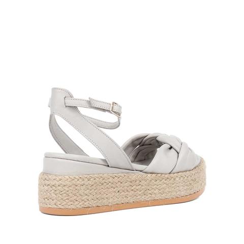 Kadın Gri Hasır Tabanlı Deri Sandalet