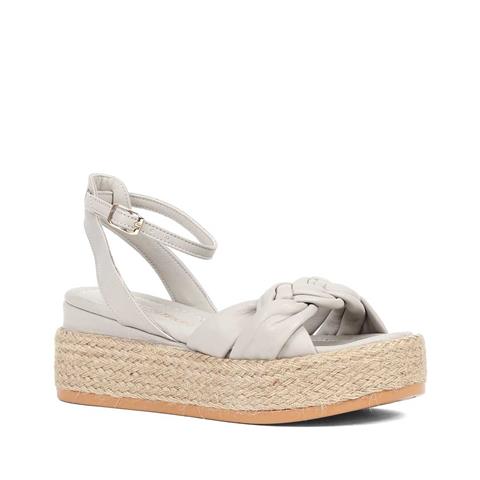 Kadın Gri Hasır Tabanlı Deri Sandalet