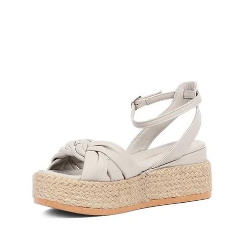 Kadın Gri Hasır Tabanlı Deri Sandalet