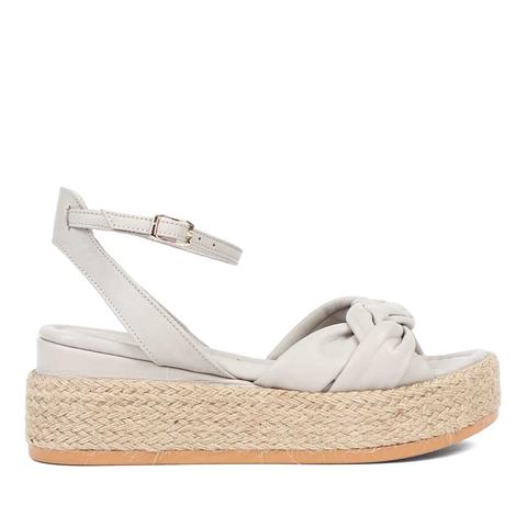 Kadın Gri Hasır Tabanlı Deri Sandalet