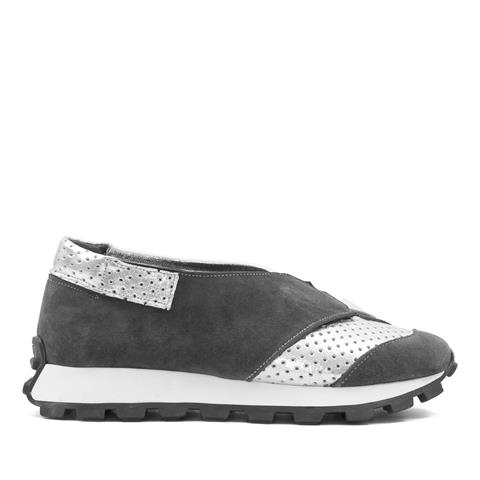 Kadın Gri Süet Gümüş Deri Sneaker