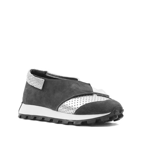 Kadın Gri Süet Gümüş Deri Sneaker