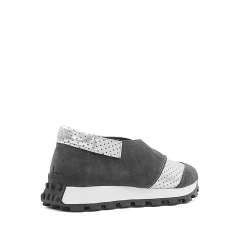 Kadın Gri Süet Gümüş Deri Sneaker