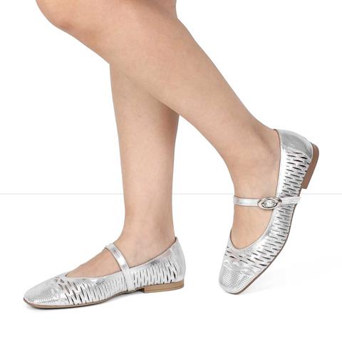 Kadın Gümüş Bantlı Deri Babet