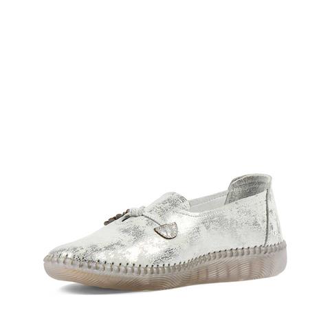 Kadın Gümüş Çiçek Detaylı Deri Ayakkabı