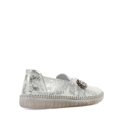 Kadın Gümüş Çiçek Detaylı Deri Ayakkabı