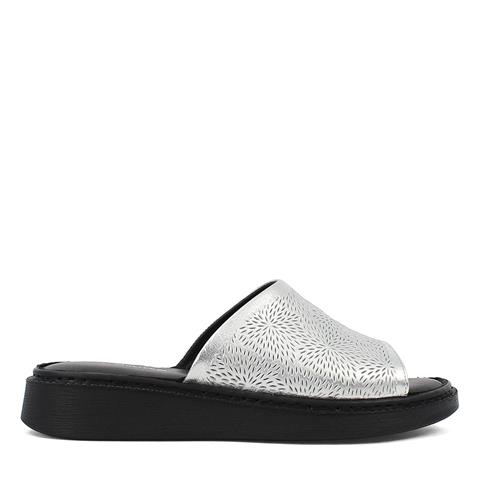 Kadın Gümüş Deri Terlik