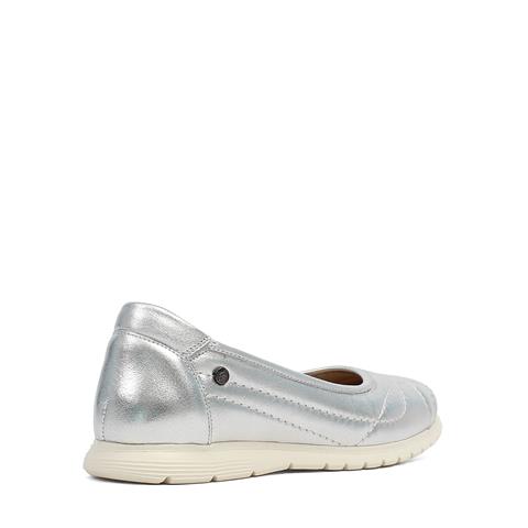 Kadın Gümüş Dikiş Detaylı Deri Ayakkabı