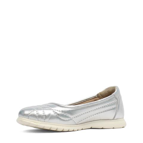 Kadın Gümüş Dikiş Detaylı Deri Ayakkabı