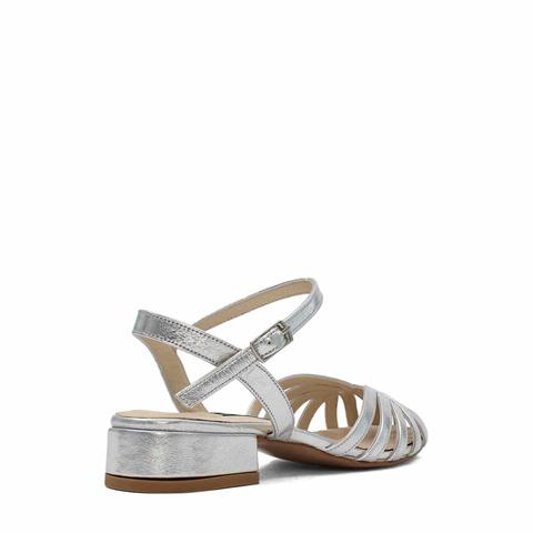 Kadın Gümüş İnce Bantlı Deri Sandalet