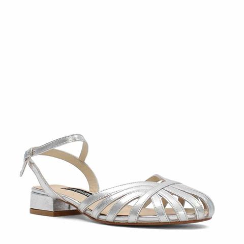 Kadın Gümüş İnce Bantlı Deri Sandalet