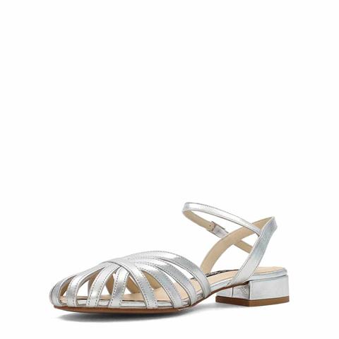Kadın Gümüş İnce Bantlı Deri Sandalet