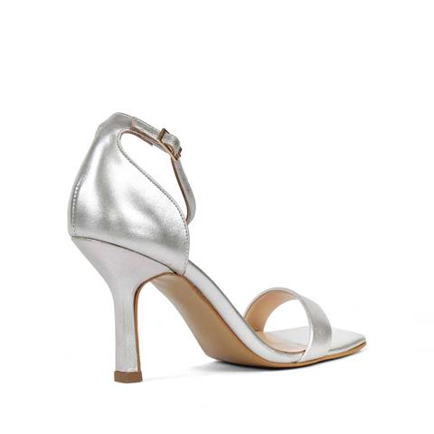 Kadın Gümüş İnce Topuklu Deri Klasik Ayakkabı