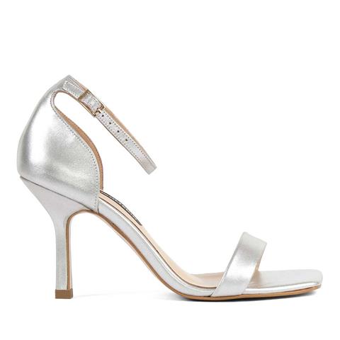 Kadın Gümüş İnce Topuklu Deri Klasik Ayakkabı