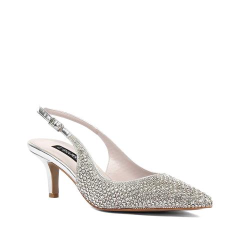 Kadın Gümüş Taşlı İnce Topuklu Abiye Ayakkabı