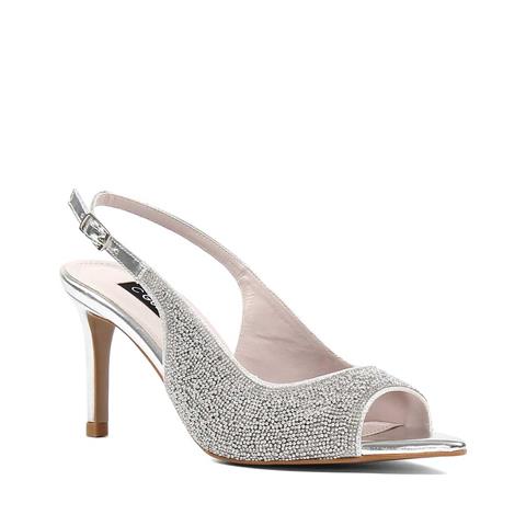Kadın Gümüş Taşlı İnce Topuklu Abiye Ayakkabı