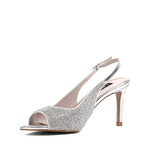 Kadın Gümüş Taşlı İnce Topuklu Abiye Ayakkabı