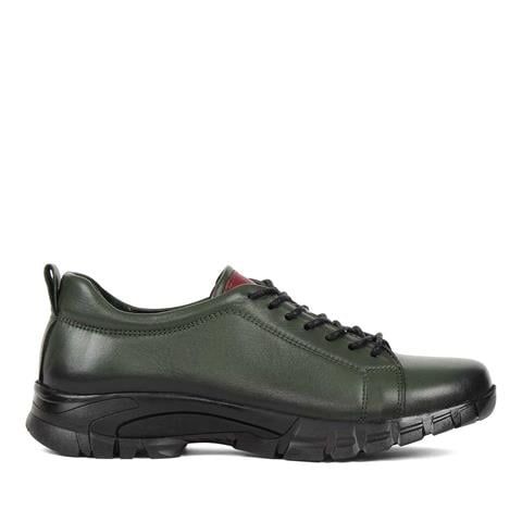 Kadın Haki Bağcıklı Kalın Tabanlı Deri Ayakkabı