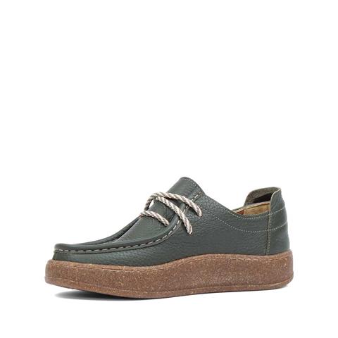 Kadın Haki Bağcıklı Kalın Tabanlı Deri Ayakkabı